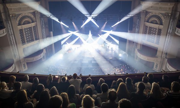 a stage with bright lights