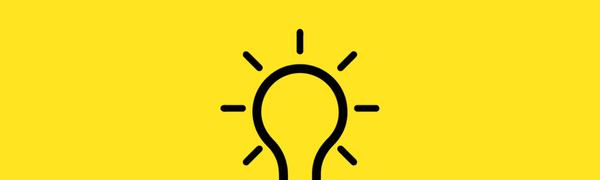 A black icon of a lightbulb on a bright yellow background.