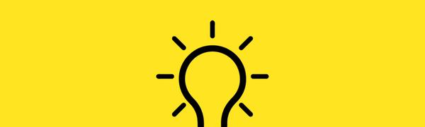 A black icon of a lightbulb on a bright yellow background.