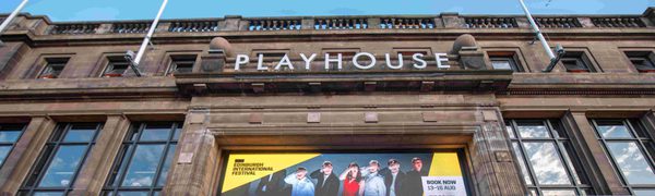 The Edinburgh Playhouse with advertisements for 'Orpheus and Eurydice' at the Edinburgh International Festival