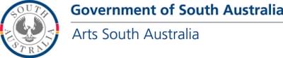 Arts South Australia logo. A South Australia crest of blue, red and yellow with a bird spreading its wings. The text reads 'Government of South Australia, Arts South Australia'.