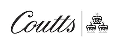 Coutts written in black, cursive text next to a graphic of three black crowns on a white background