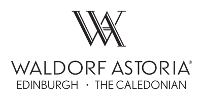 Waldorf Astoria logo. Interlinked W and A above black text reading 'Waldorf Astoria Ediburgh – The Caledonian' against a white background.