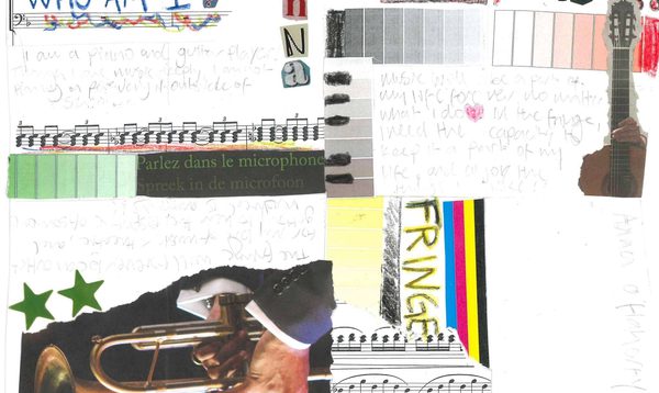A collage featuring a trumpet, stars and a guitar sits alongside scribbled writing that reads WHO AM I and I DON'T KNOW